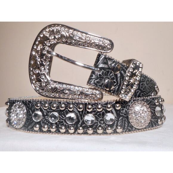 Rhinestone Crystal Western Bling Leather Belt Country Cowgirl Women 32-38 Large - Picture 10 of 11